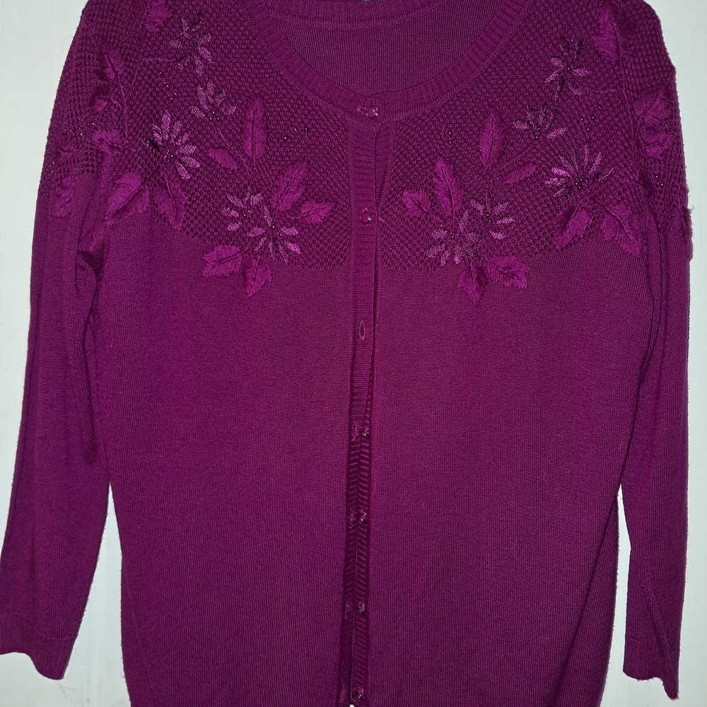 Women's Purple Floral Knit Sweater